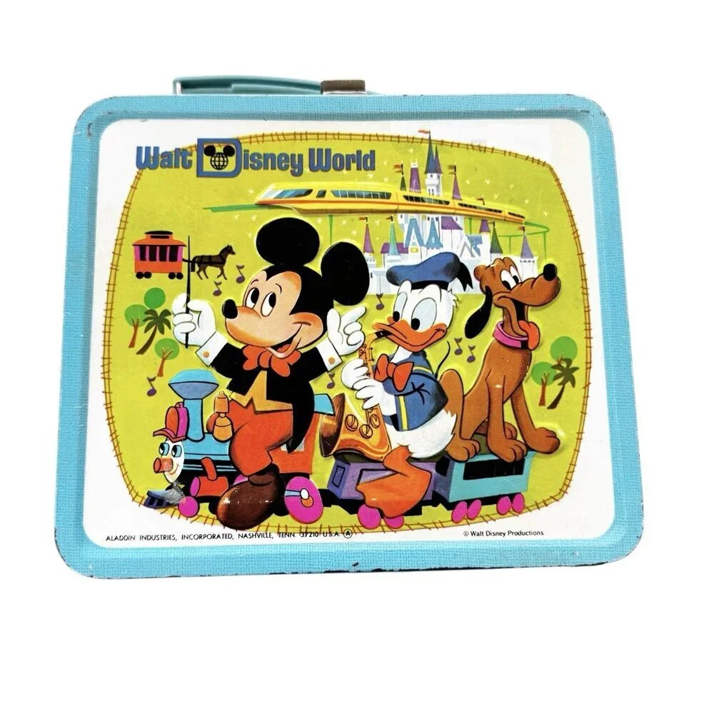 Vintage 70’s WALT DISNEY WORLD Mickey Mouse Lunch Box HAPPY 50 YEARS & Thermos